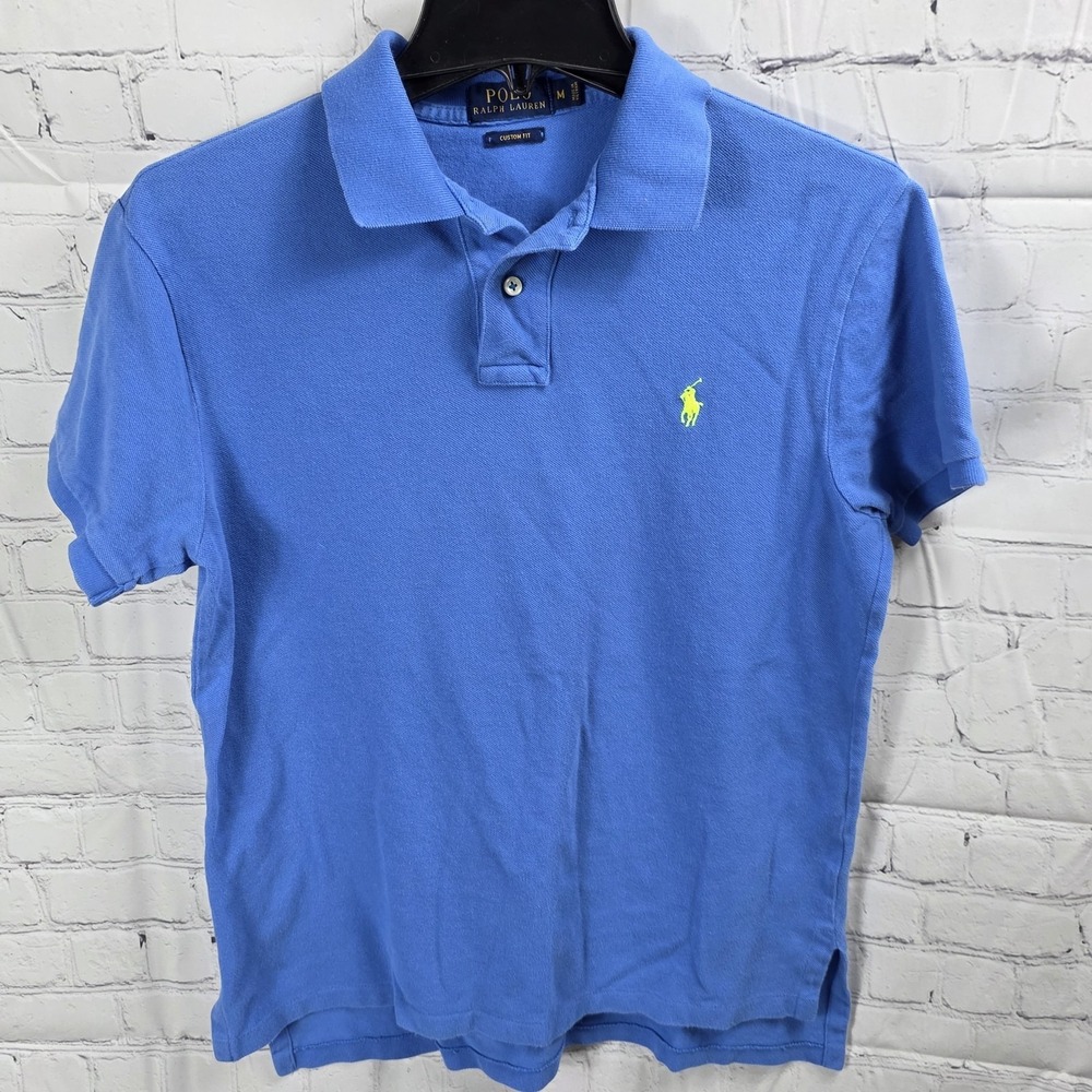 Polo Ralph Lauren Shirt Mens Size Medium Custom Fit Blue Short Sleeve Smooth B-F